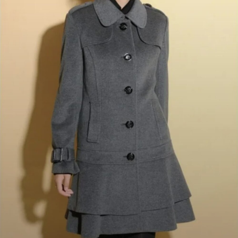 Guess Gray Ruffle Peacoat size XS